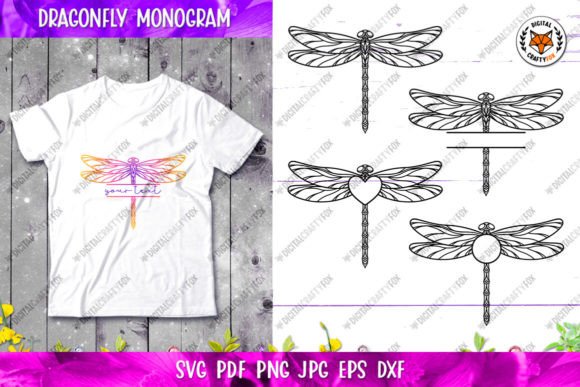 Dragonfly Silhouette Split Monogram Graphics