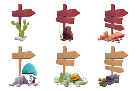 Rustic Directional Sign Clipart Graphics & Illustrations