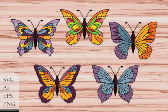 Set of Stained Glass Butterflies Graphics & Illustrations